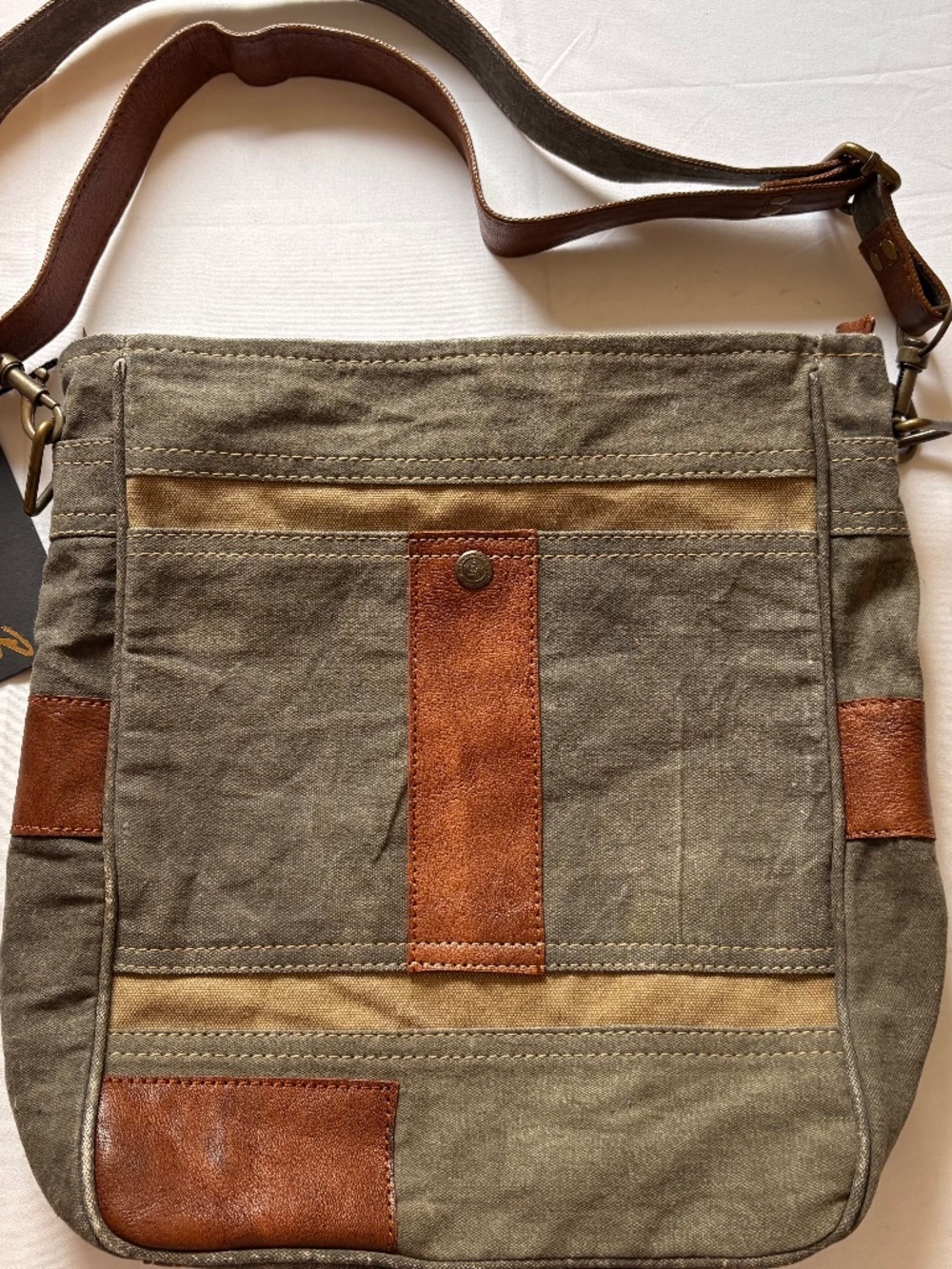 Mona B. Dakota/Cameron Crossbody Upcycled Canvas & Leather Shoulder Bag NWT